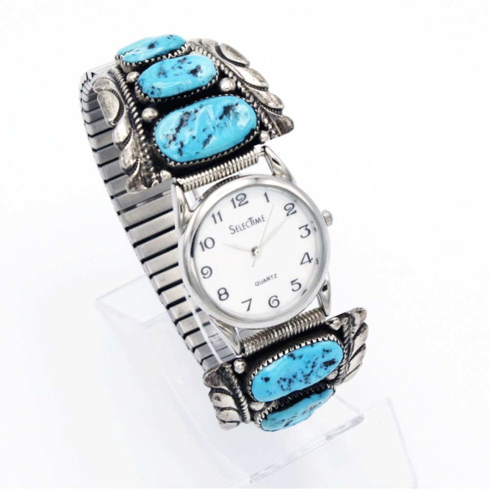 Vintage Turquoise Watch by Robert & Bernice Leeyka, Zuni artist.